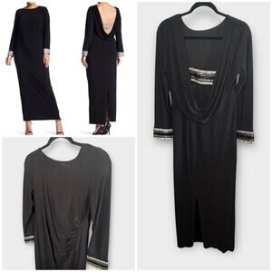 Marina black formal maxi dress with open back